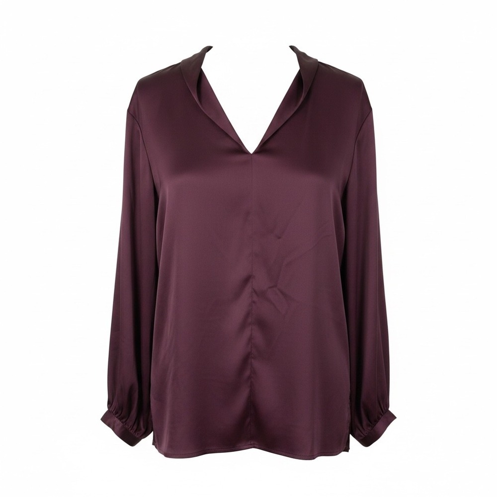Chico's Tunic Top Women 3 (16/18) Satin V-Neck Pleated Collar Long Sleeve Office